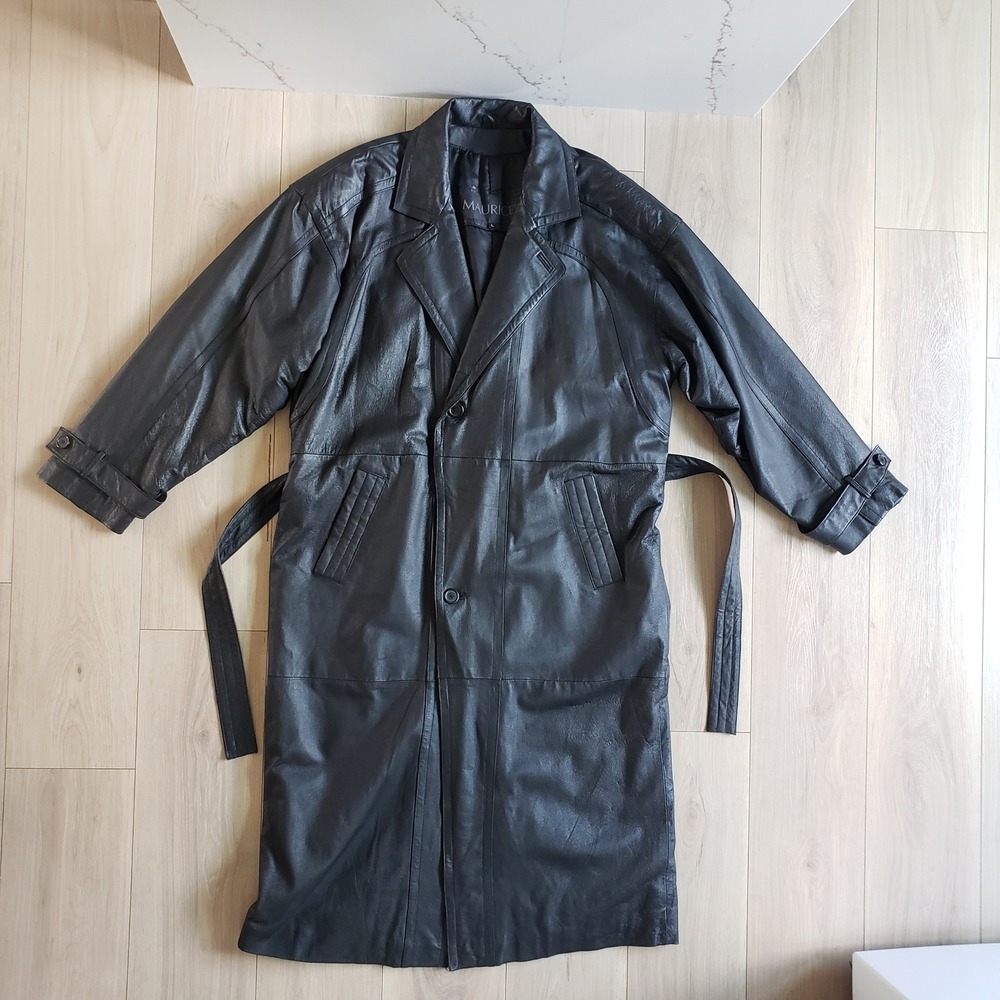 Vintage‎ Leather Womens Trench Coat Large Steampunk Indie Goth Cyber Punk Matrix